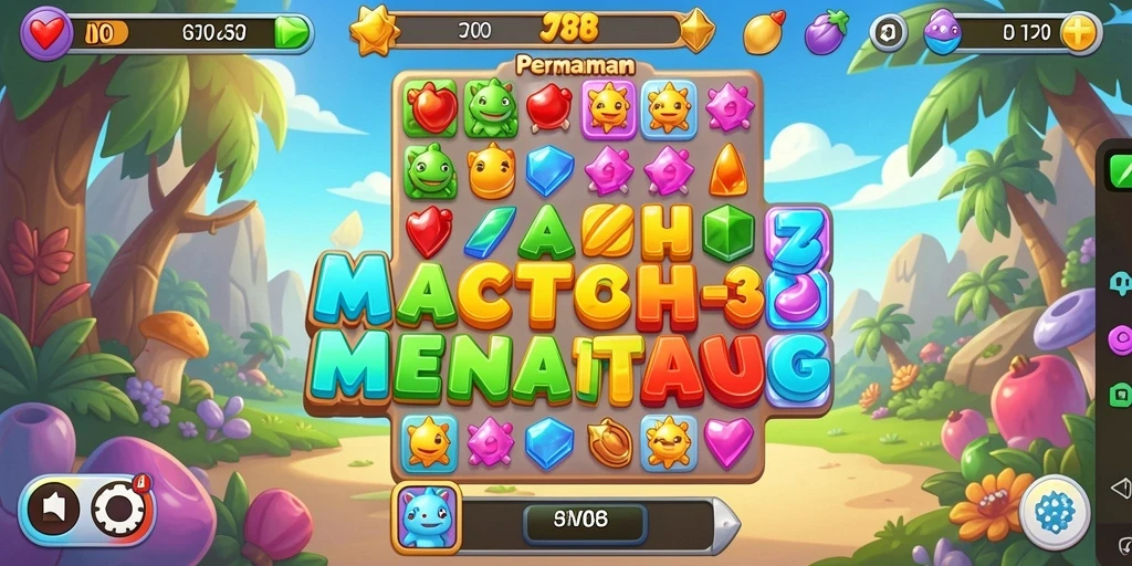 Screenshot JV88 menampilkan gameplay Match-3 yang seru dan penuh warna.