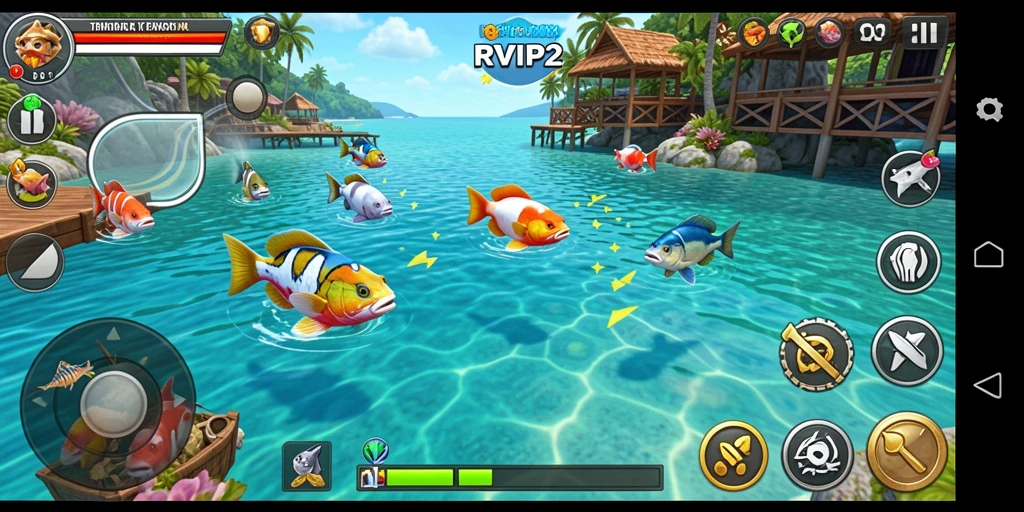 Tampilan gameplay seru dalam RVIP2 saat menembak ikan.
