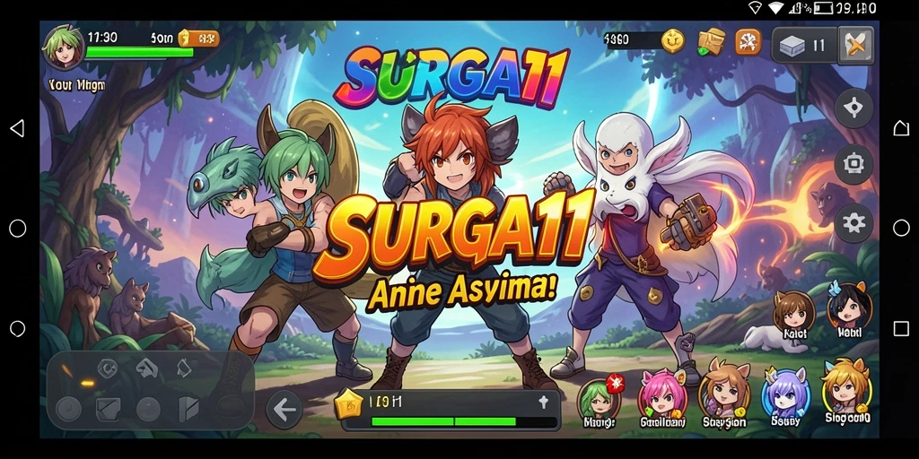 Screenshot gameplay SURGA11 menampilkan karakter anime yang menawan dalam pertarungan epik.