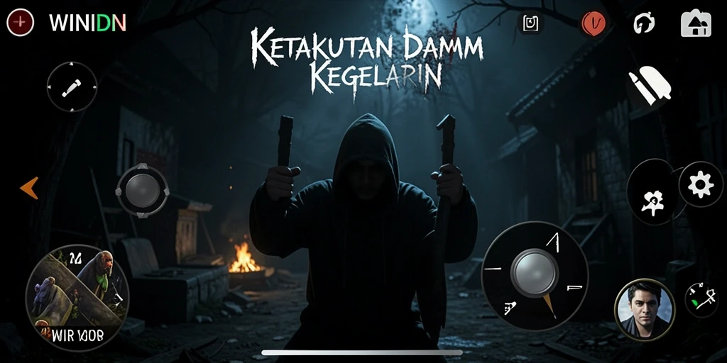 Tangkapan layar gameplay WINIDN menampilkan momen horor yang mendebarkan.